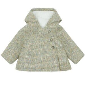Bonpoint baby Boniface Tweed Coat jacket wool alpaca green multi thick hood 6 MS